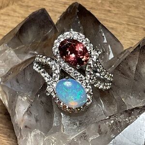 Morganite and Fire Opal .925 Silver Ring